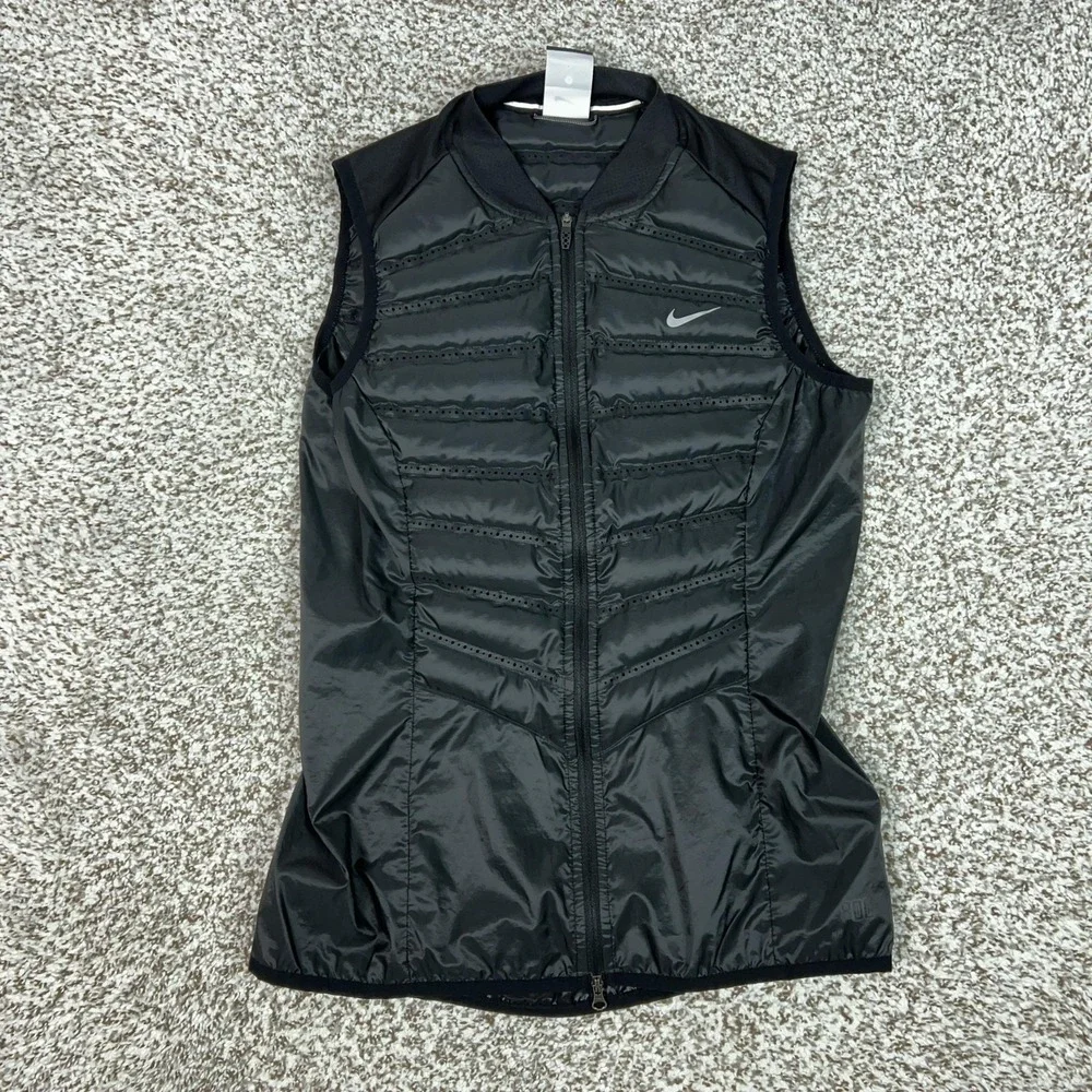 Nike Jacket Womens Small‎ Black AeroLoft Full Zip Down 800 Running Athletic Vest